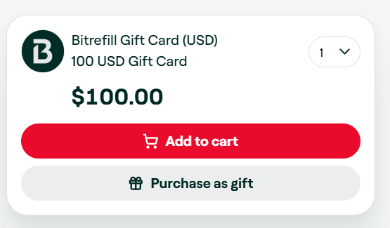 Official Bitrefill gift-card digital voucher purchase